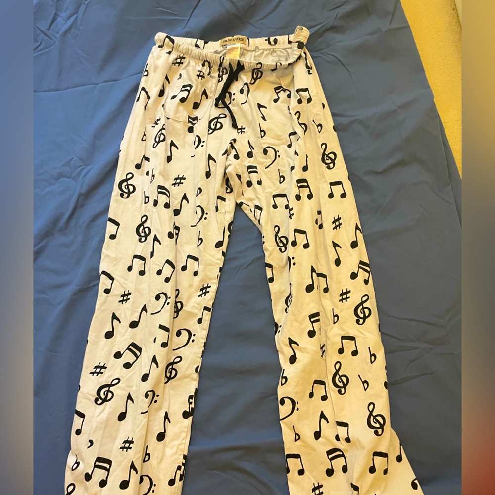 Little Blue House music note pajama pants, white, small